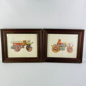 Antique Fire Engines Windsor Art Prints Framed 12 1/2 x 10 5/8”